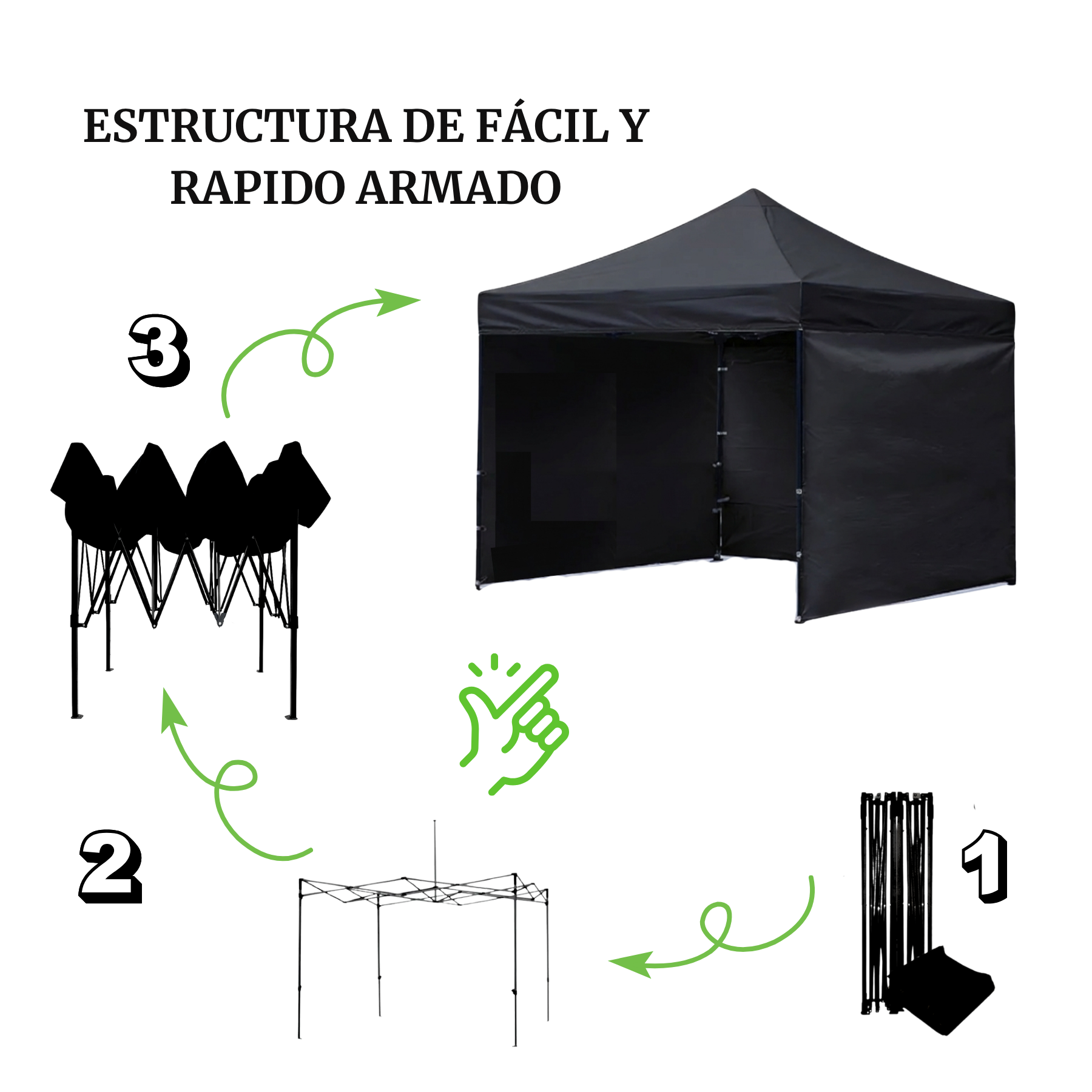 Carpa Plegable Negra 3x3 M Con Pared