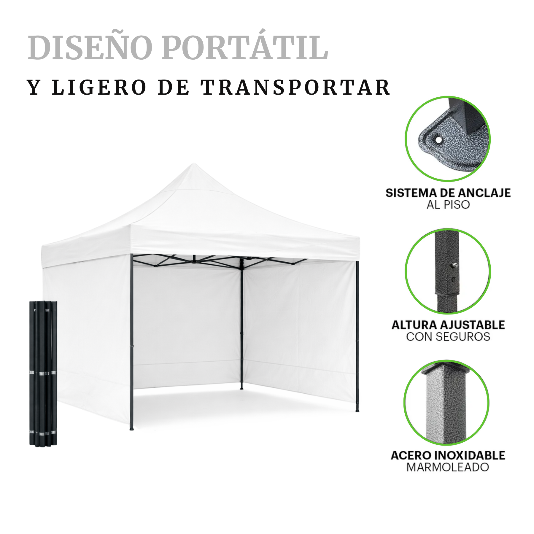 Carpa Plegable Blanca 3x3 M Con Pared