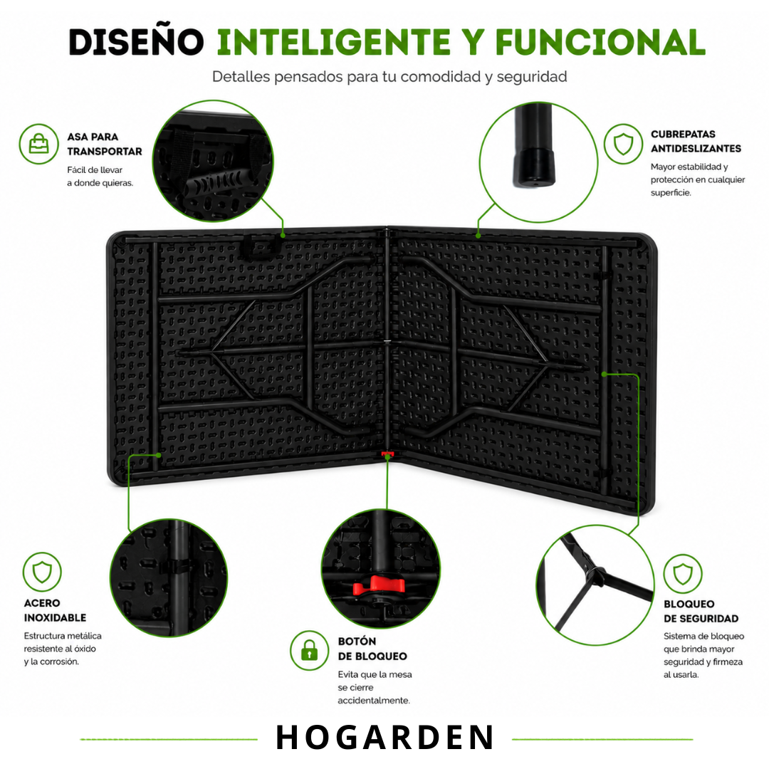 Mesa Plegable Negra 1.80 M