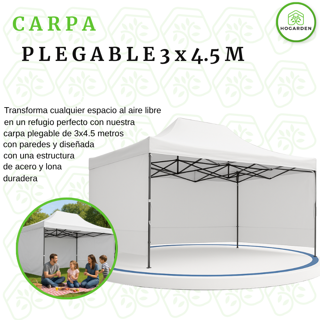 Carpa Plegable Blanca 3x4.5 M Con Pared