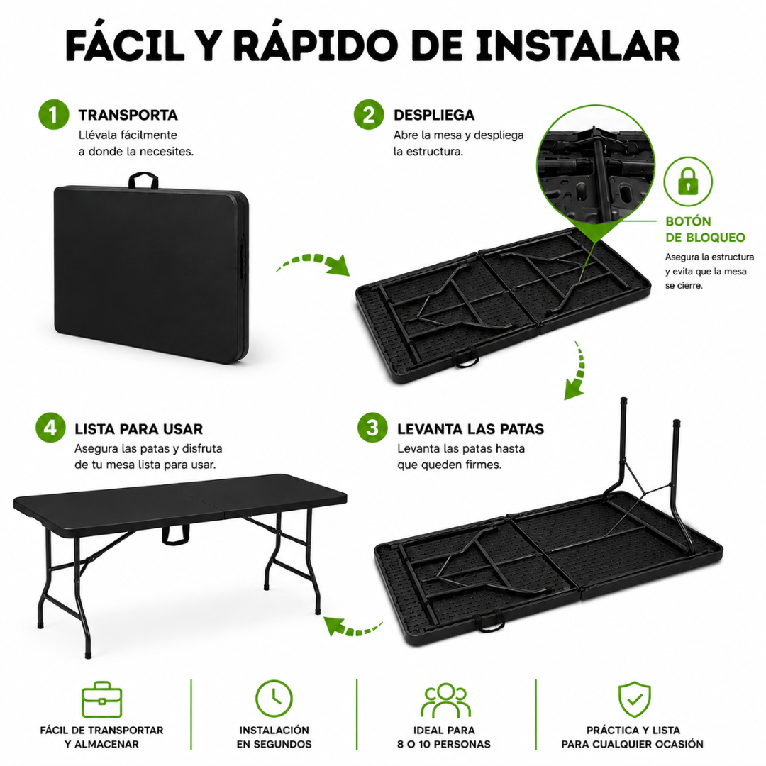 Mesa Plegable Negra 1.80 M