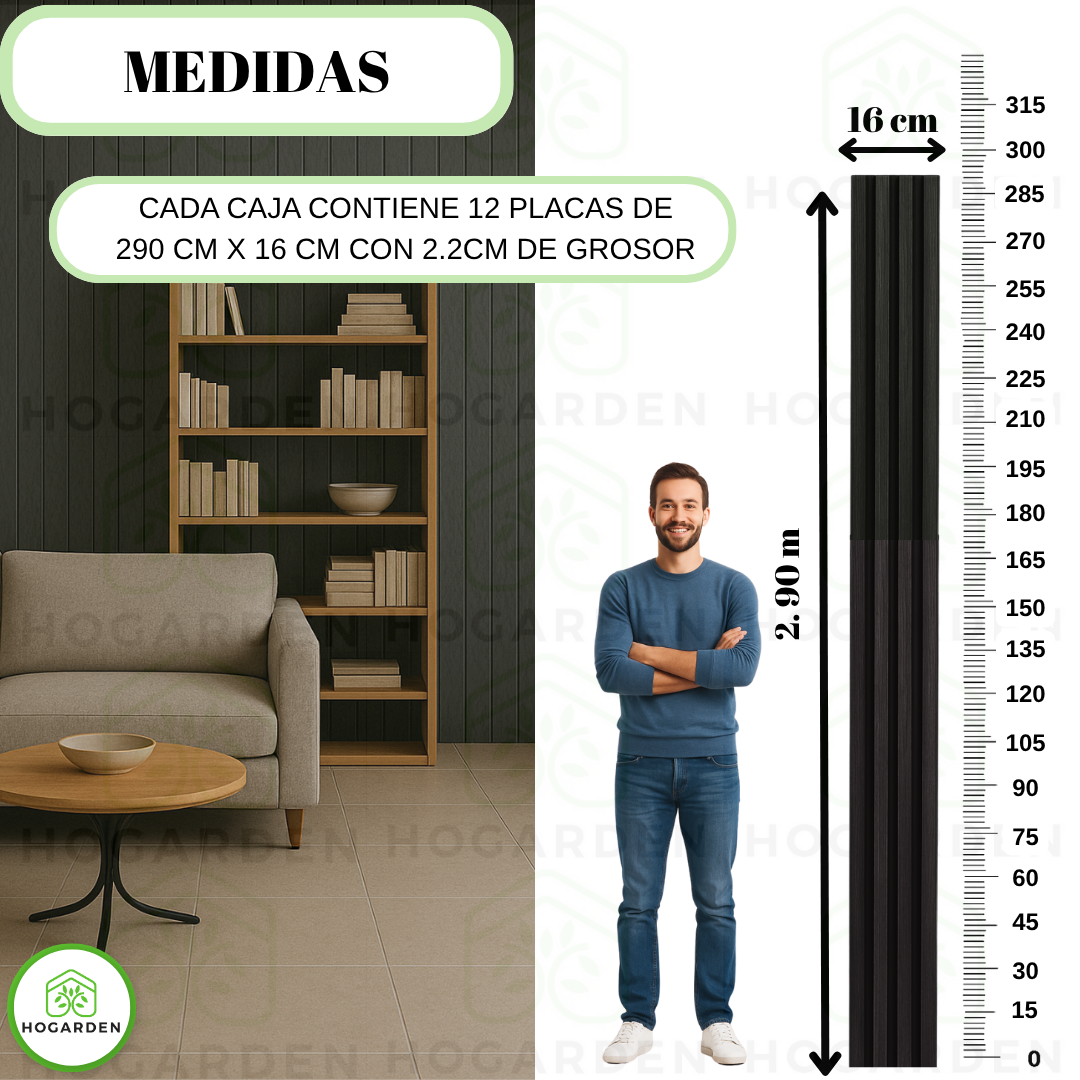 Panel Decorativo WPC Negro 2.9 m x 16 cm 10 Pzs