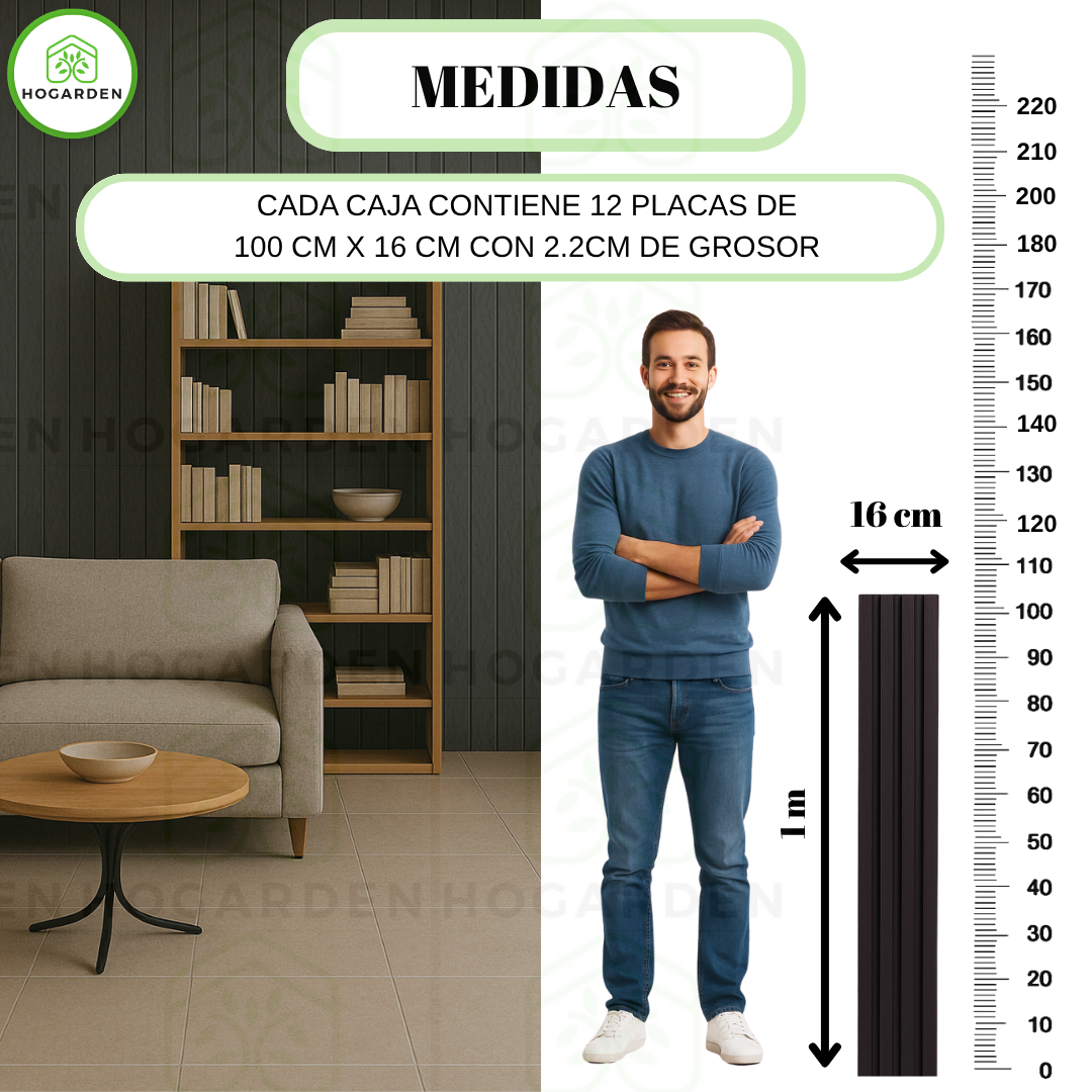 Panel Decorativos WPC Negro 1 m x 16 cm 12 Pzs