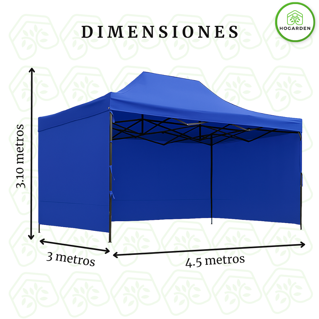 Carpa Plegable Azul 3x4.5 M Con Pared
