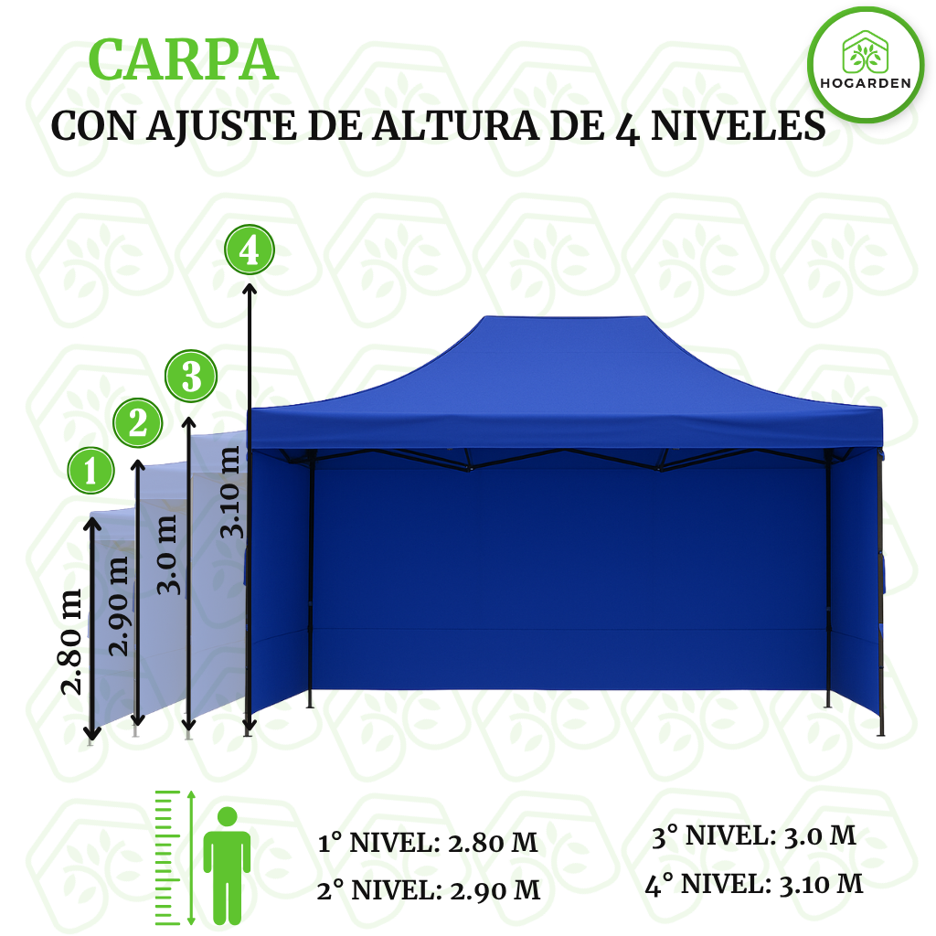 Carpa Plegable Azul 3x4.5 M Con Pared