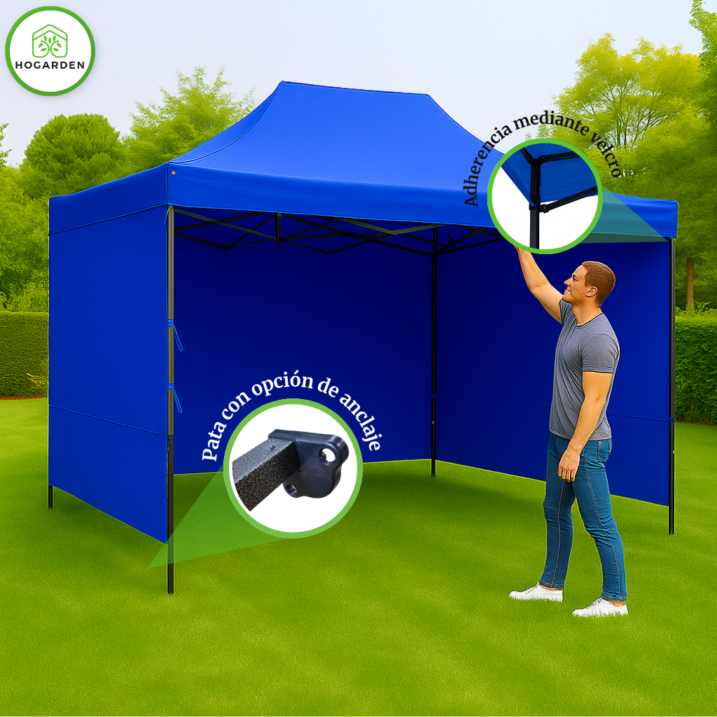 Carpa Plegable Azul 3x4.5 M Con Pared