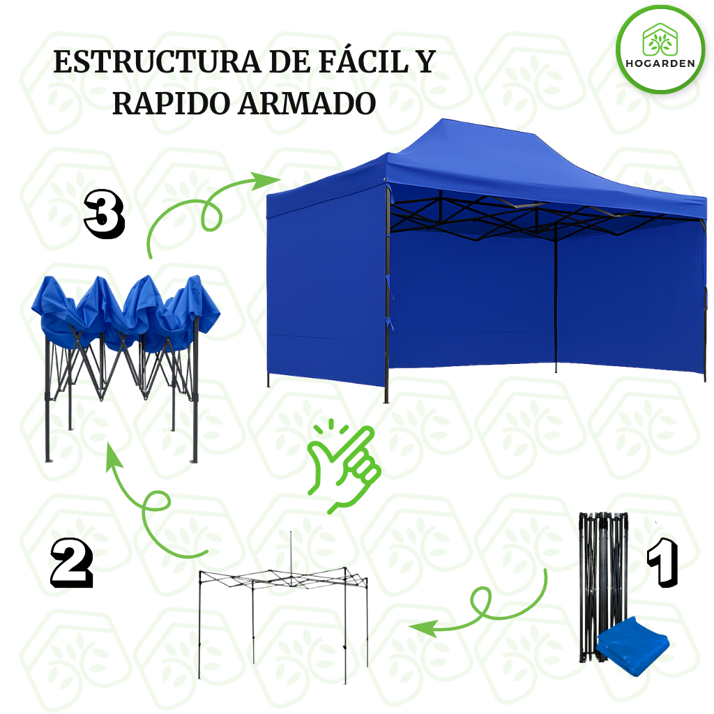 Carpa Plegable Azul 3x4.5 M Con Pared