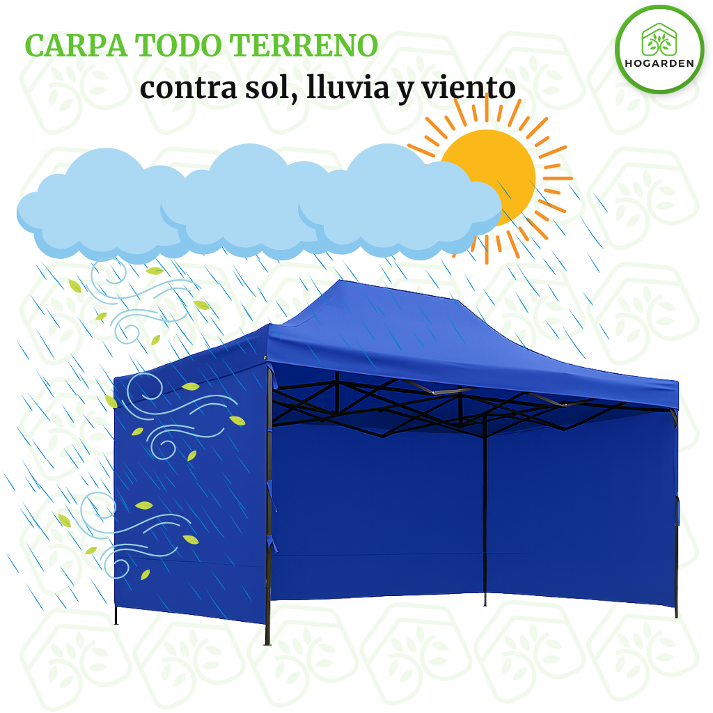 Carpa Plegable Azul 3x4.5 M Con Pared