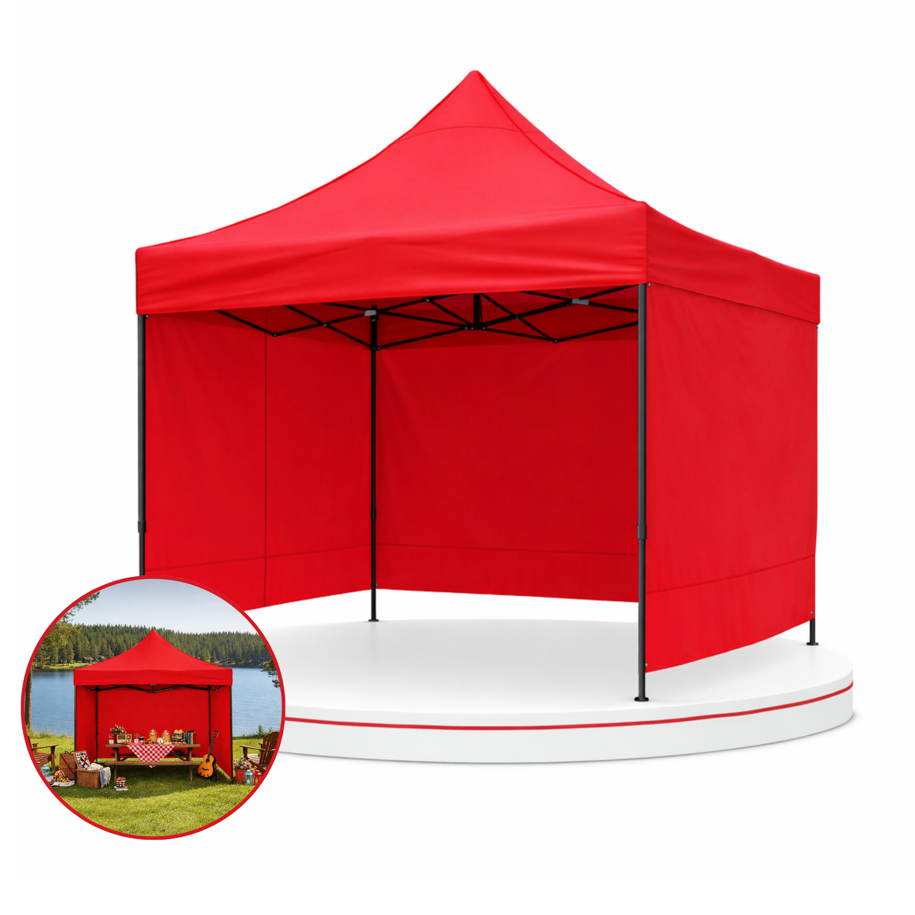 Carpa Plegable Roja 3x3 M Con Pared