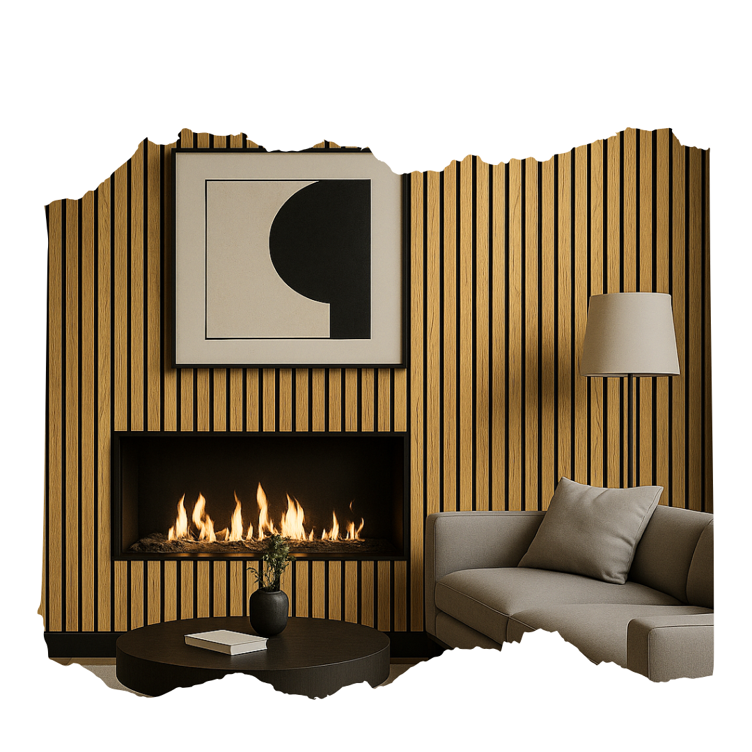 Panel Decorativo WPC Roble Con Fondo Negro 1 m x 16 cm 12 Pzs