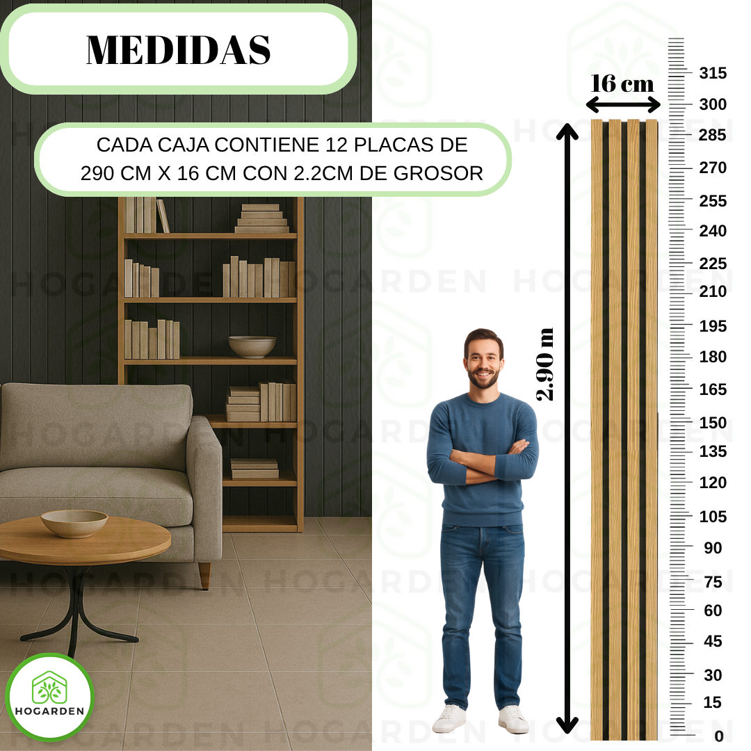 Panel Decorativo WPC Roble Con Fondo Negro 2.9 m x 16 cm 10 pzs