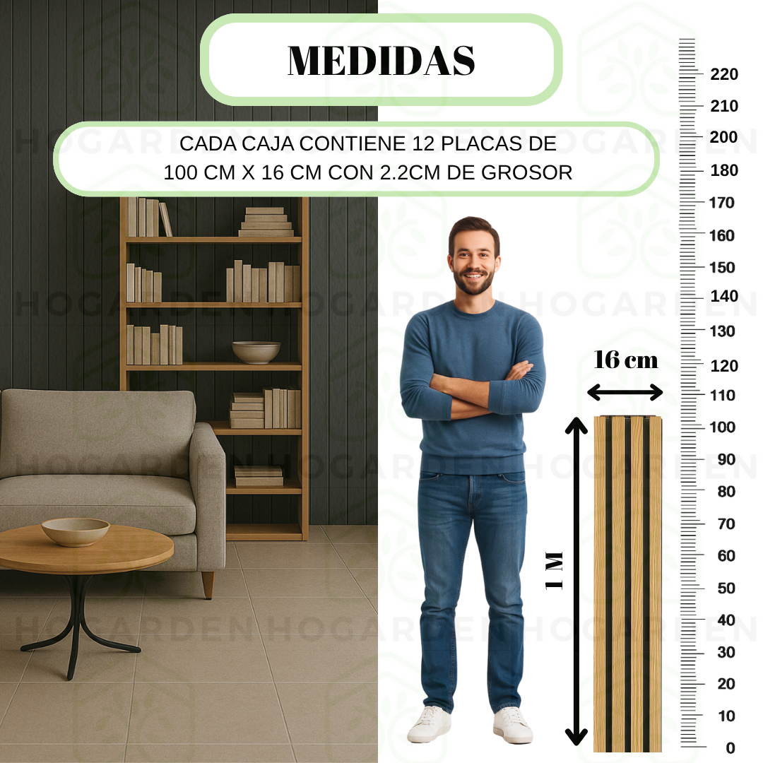 Panel Decorativo WPC Roble Con Fondo Negro 1 m x 16 cm 12 Pzs