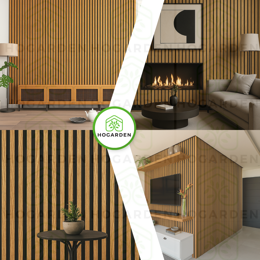 Panel Decorativo WPC Roble Con Fondo Negro 1 m x 16 cm 12 Pzs