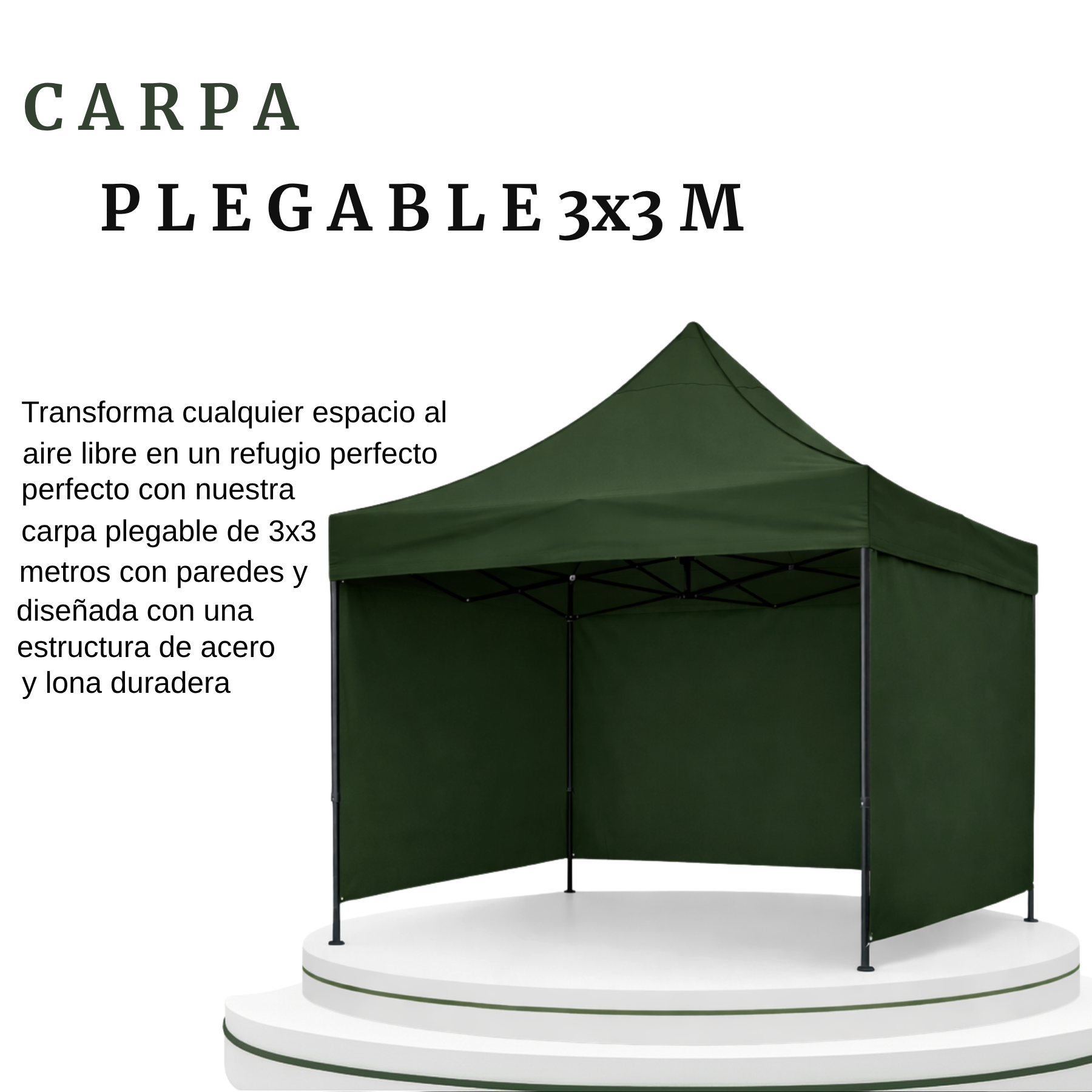 Carpa Plegable Verde 3x3 M Con Pared
