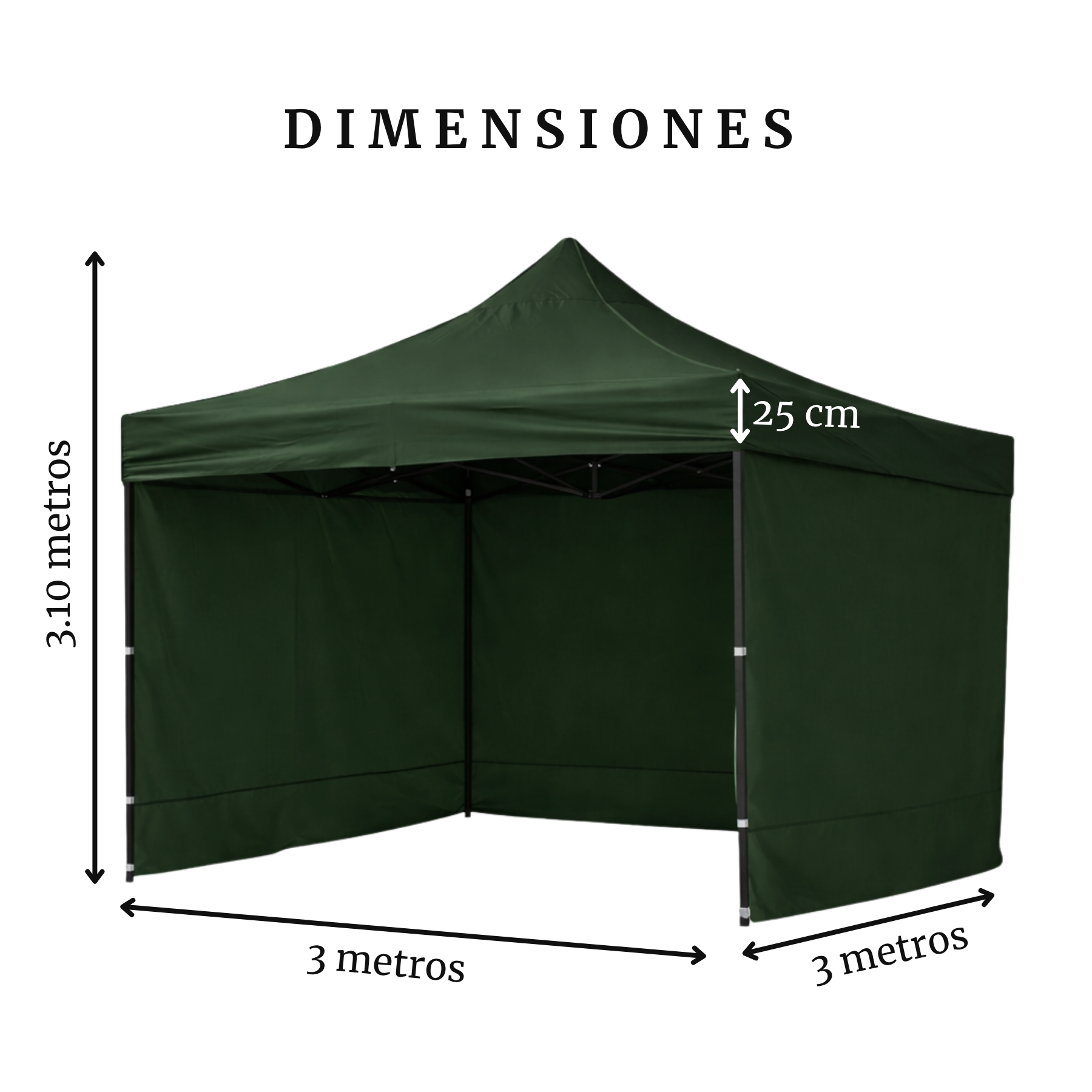 Carpa Plegable Verde 3x3 M Con Pared