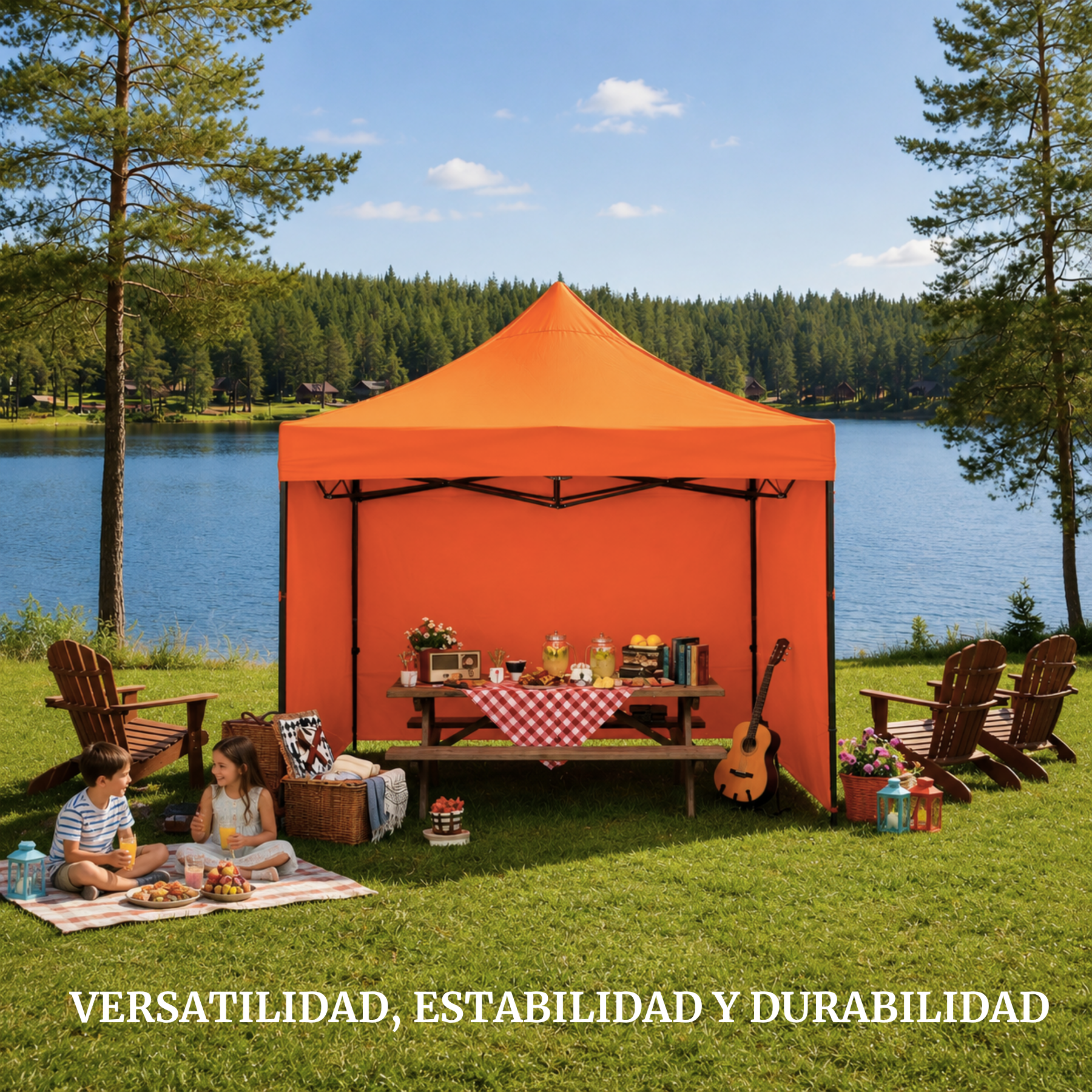 Carpa Plegable Naranja 3x3 M Con Pared