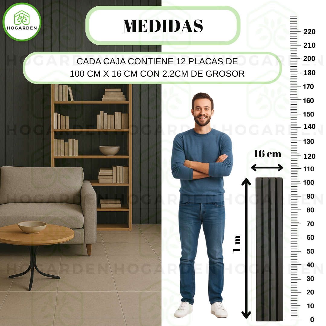 Panel Decorativo WPC Gris 1 m x 16 cm 12 Pzs