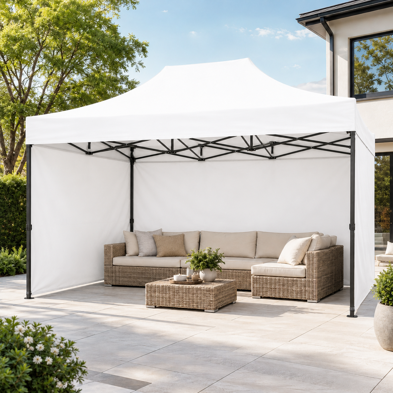 Carpa Plegable Blanca 3x4.5 M Con Pared