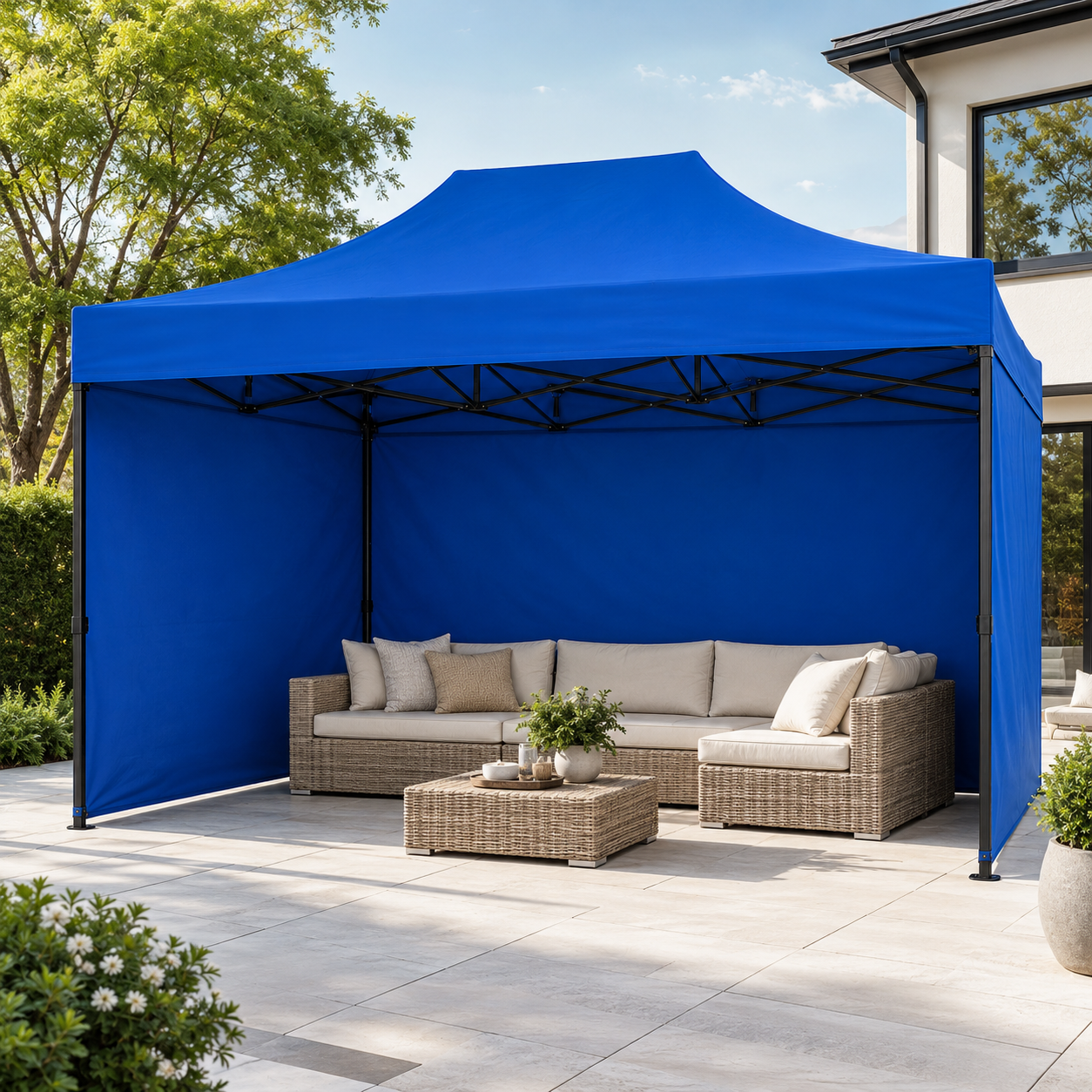Carpa Plegable Azul 3x4.5 M Con Pared