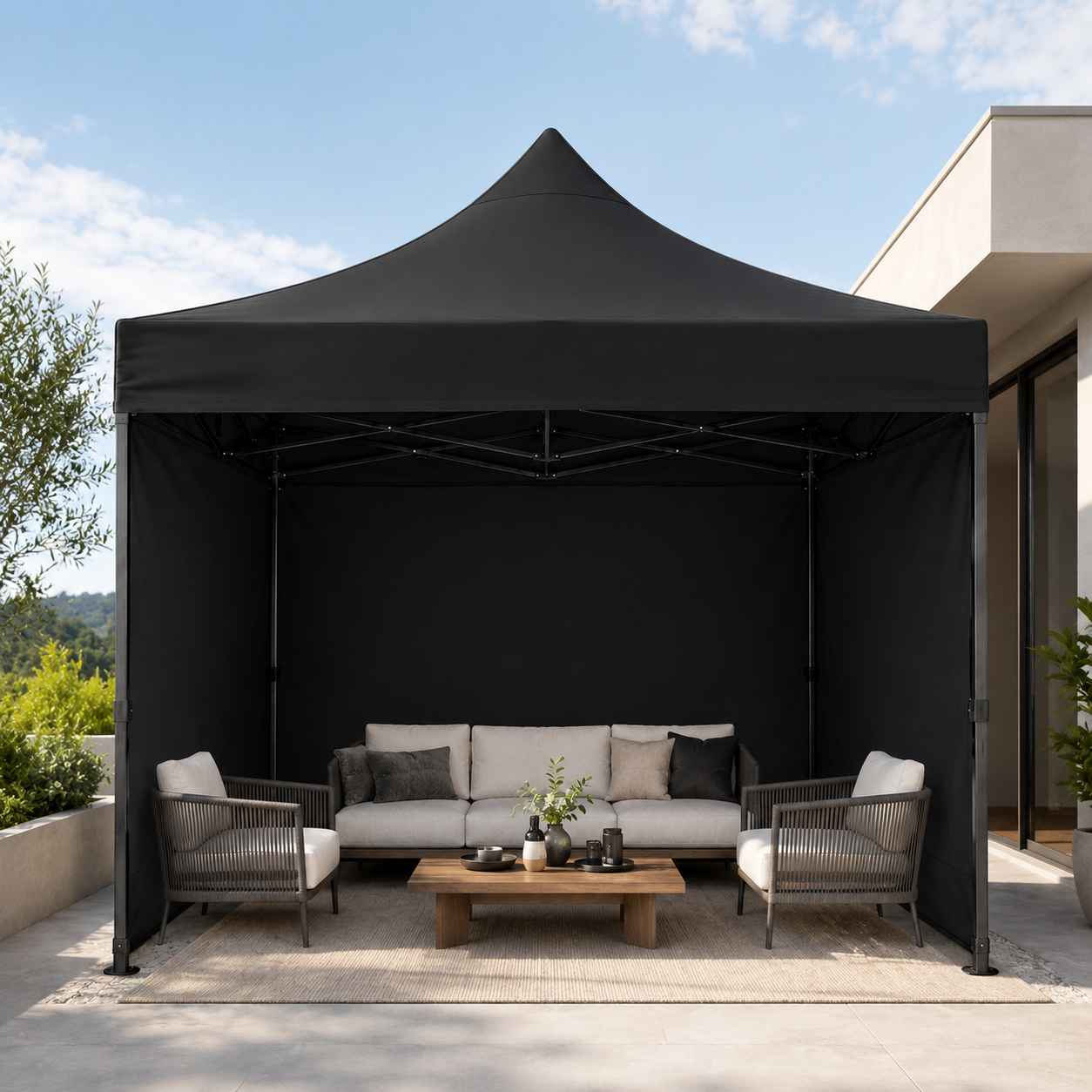 Carpa Plegable Negra 3x3 M Con Pared