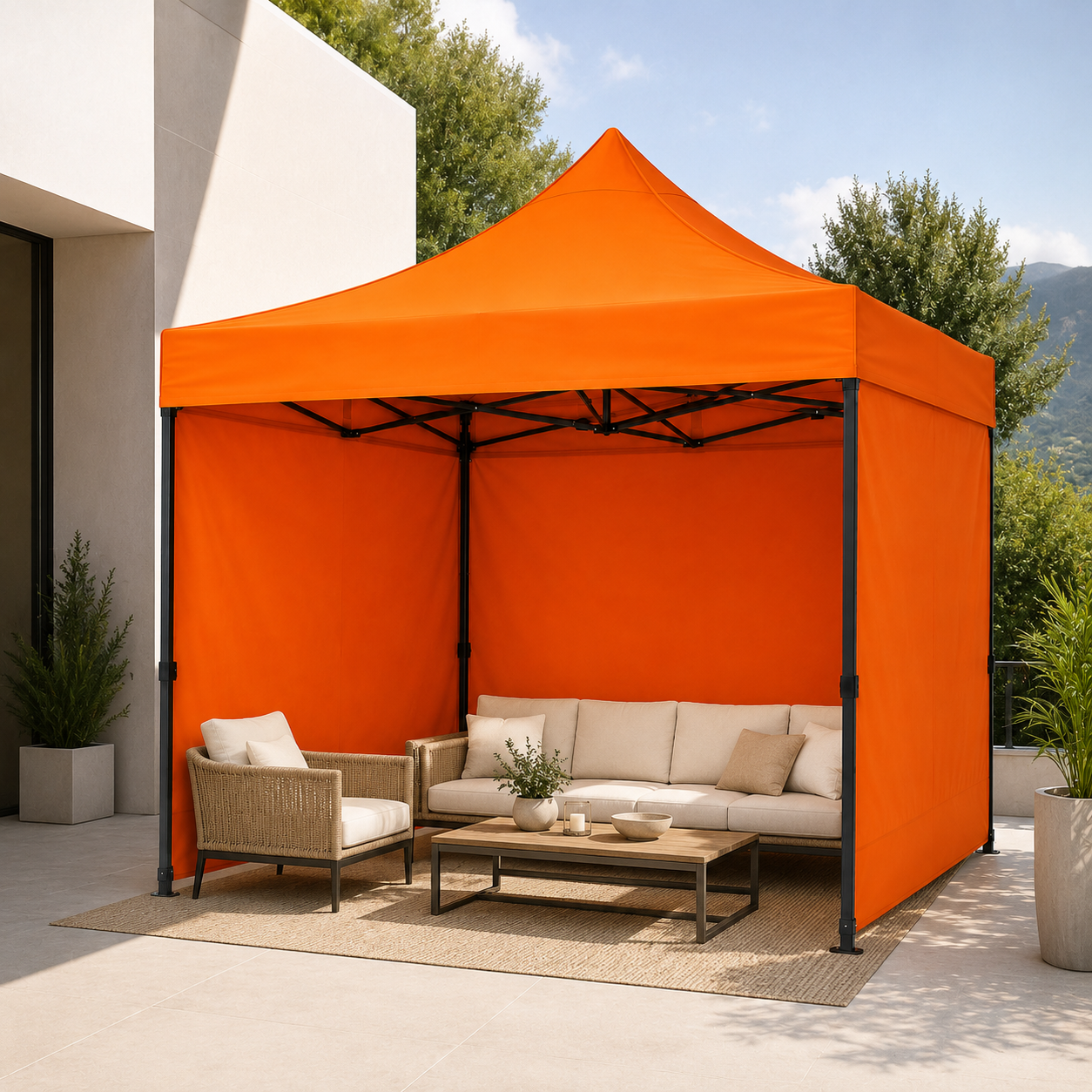 Carpa Plegable Naranja 3x3 M Con Pared