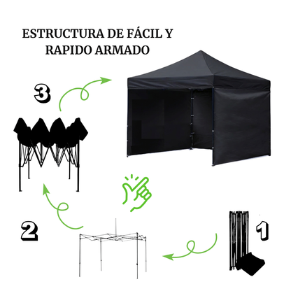 Carpa Plegable Negra 3x3 M Con Pared