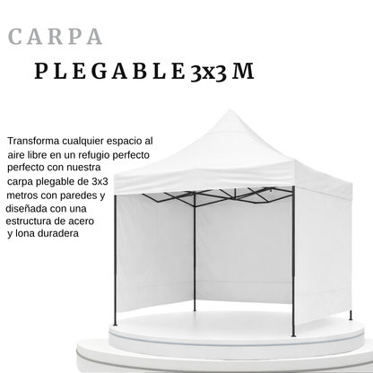 Carpa Plegable Blanca 3x3 M Con Pared