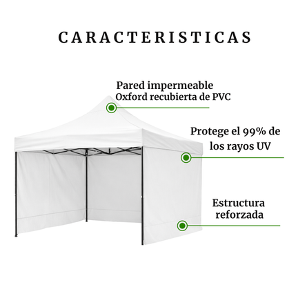 Carpa Plegable Blanca 3x3 M Con Pared