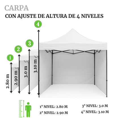 Carpa Plegable Blanca 3x3 M Con Pared