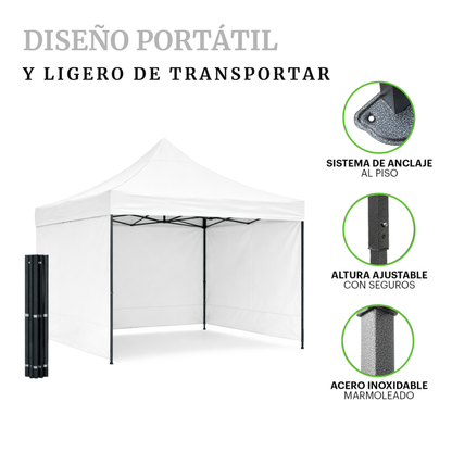 Carpa Plegable Blanca 3x3 M Con Pared