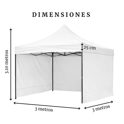 Carpa Plegable Blanca 3x3 M Con Pared