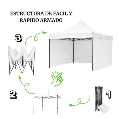 Carpa Plegable Blanca 3x3 M Con Pared