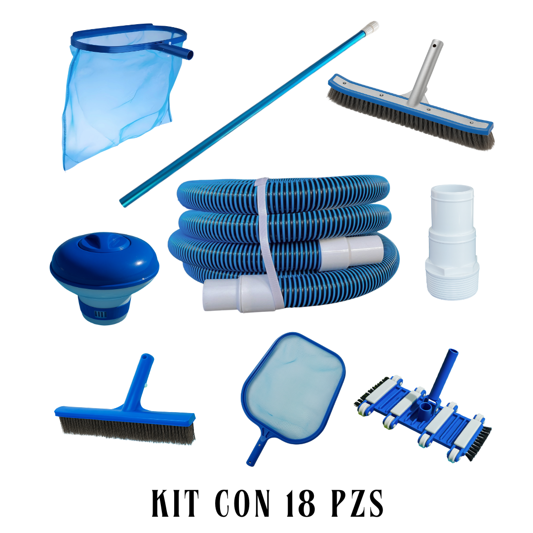 Kit Para Limpiar Alberca 9 Pzs Con Manguera de 12 M