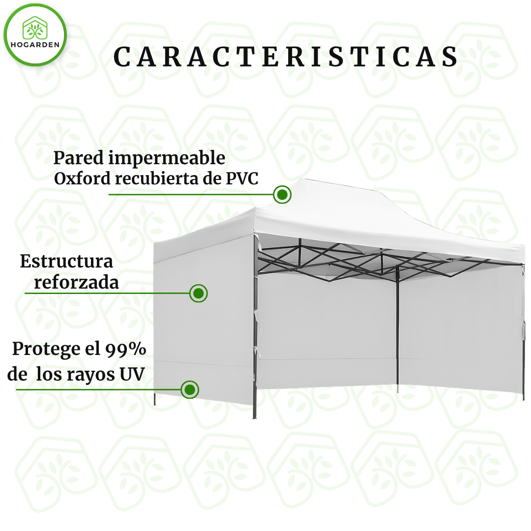 Carpa Plegable Blanca 3x4.5 M Con Pared