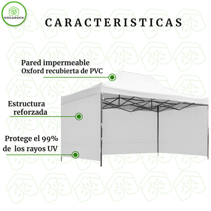 Carpa Plegable Blanca 3x4.5 M Con Pared