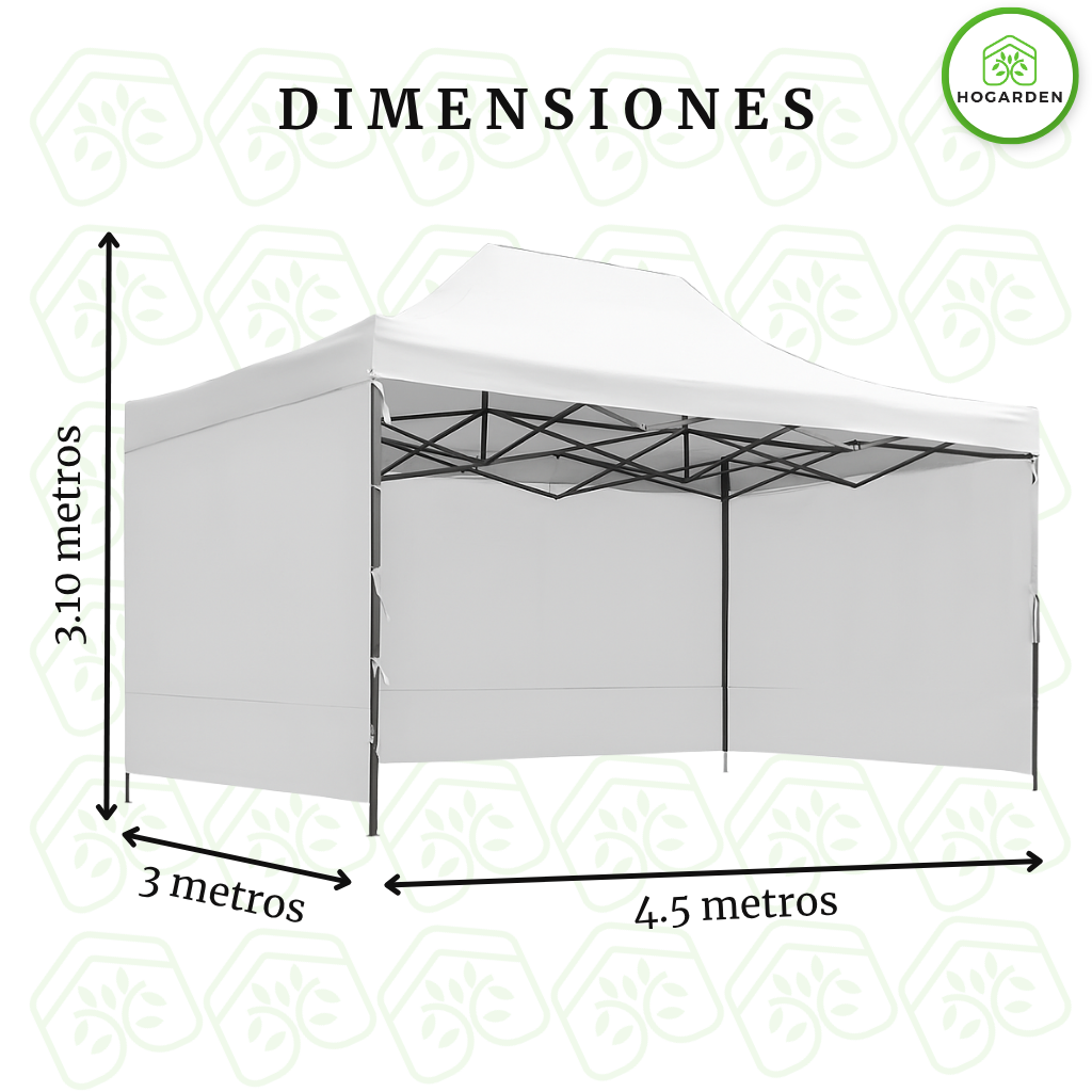 Carpa Plegable Blanca 3x4.5 M Con Pared