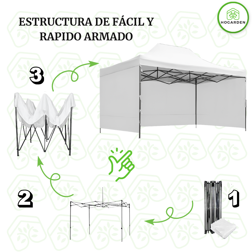 Carpa Plegable Blanca 3x4.5 M Con Pared