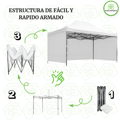 Carpa Plegable Blanca 3x4.5 M Con Pared