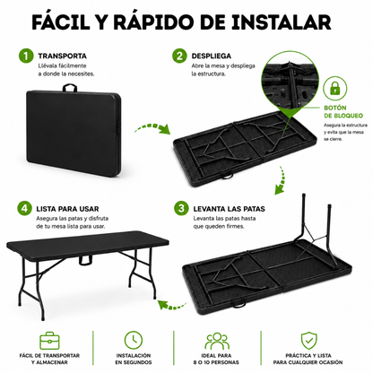 Mesa Plegable Negra 1.80 M