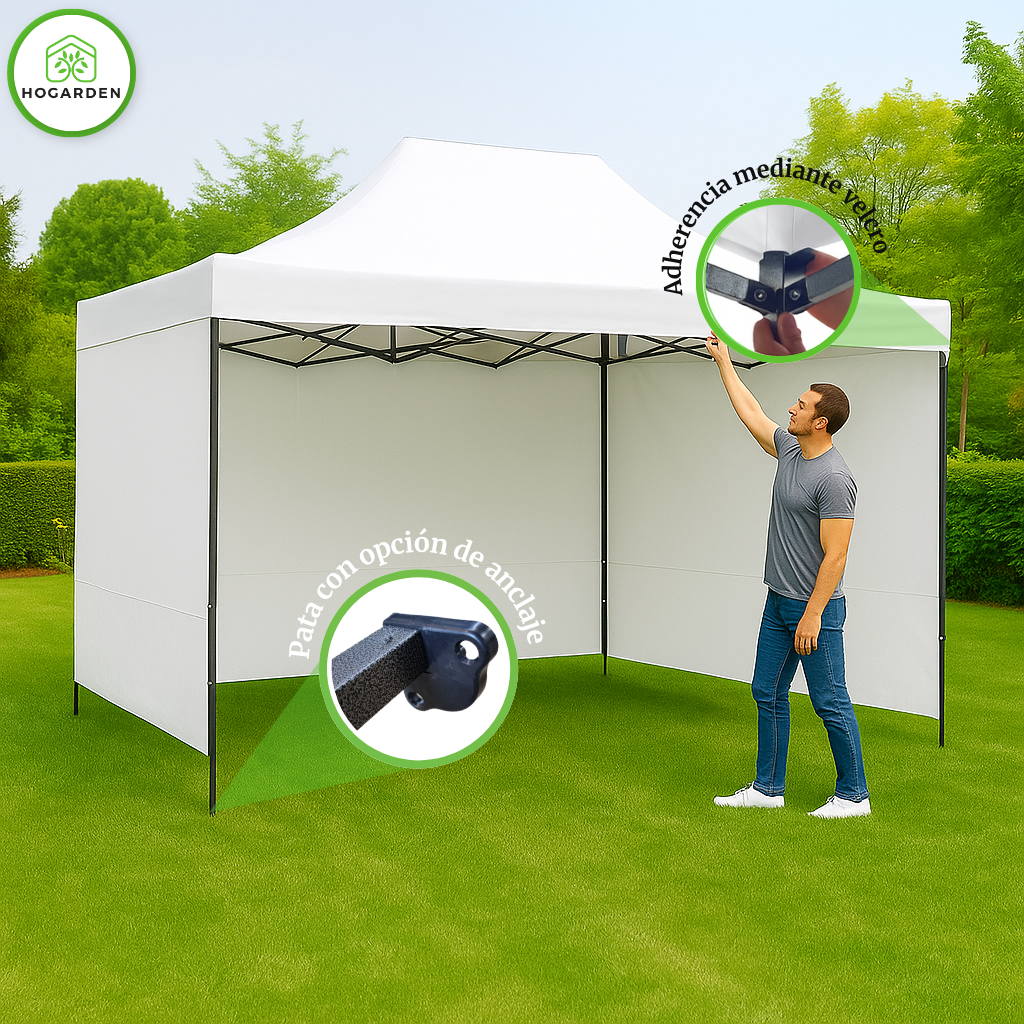 Carpa Plegable Blanca 3x4.5 M Con Pared