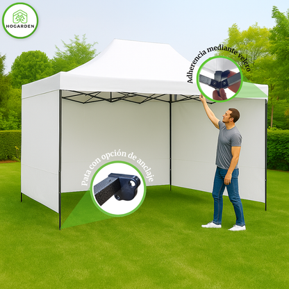 Carpa Plegable Blanca 3x4.5 M Con Pared
