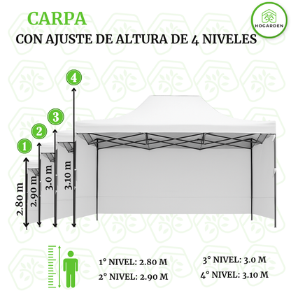 Carpa Plegable Blanca 3x4.5 M Con Pared