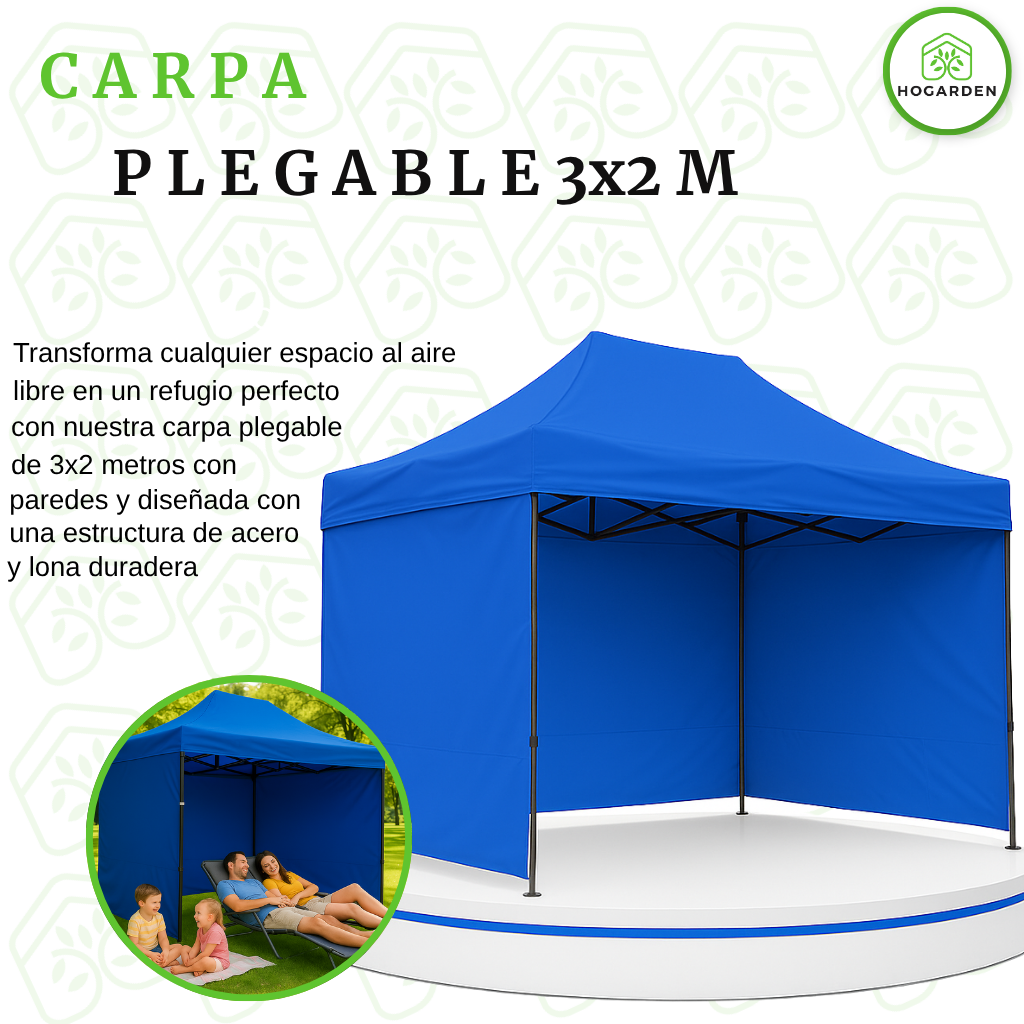 Carpa Plegable Azul 2x3 M Con Pared