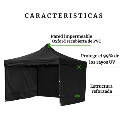 Carpa Plegable Negra 3x3 M Con Pared
