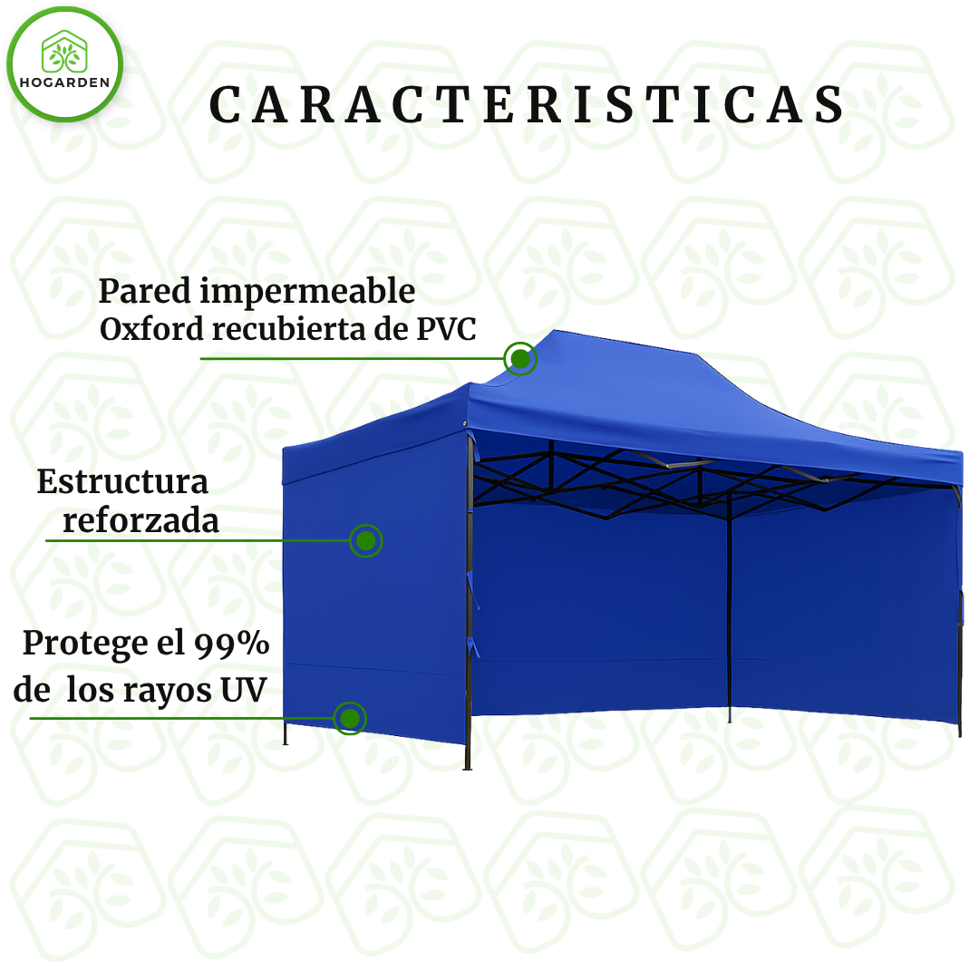 Carpa Plegable Azul 3x4.5 M Con Pared