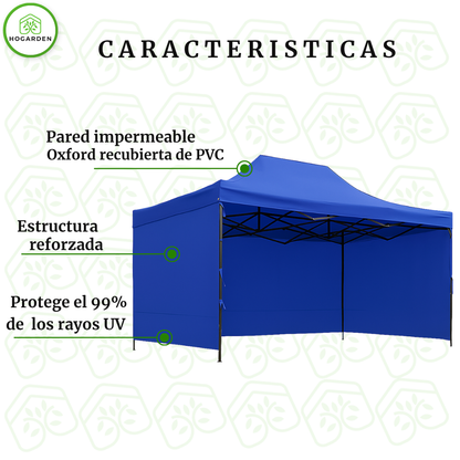 Carpa Plegable Azul 3x4.5 M Con Pared