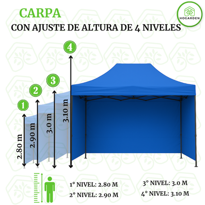 Carpa Plegable Azul 2x3 M Con Pared