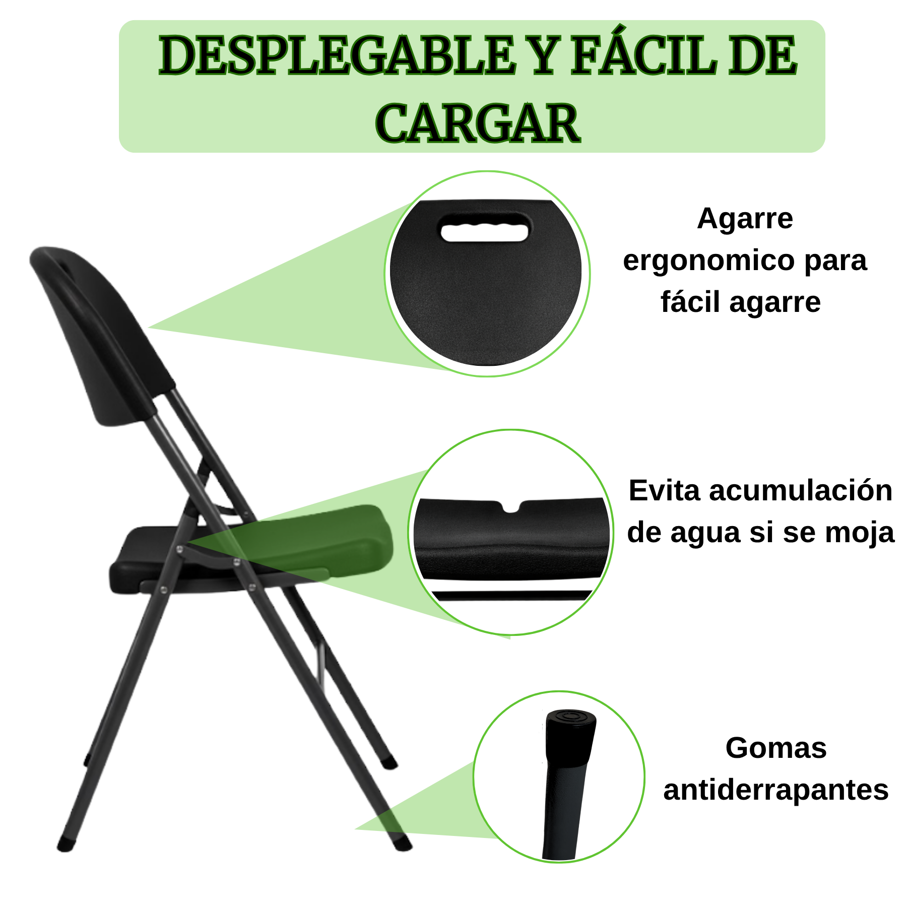 Silla Plegable Reforzada Negra
