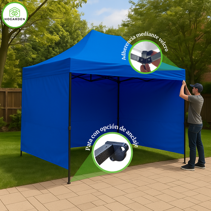 Carpa Plegable Azul 2x3 M Con Pared