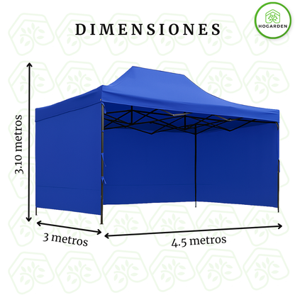 Carpa Plegable Azul 3x4.5 M Con Pared
